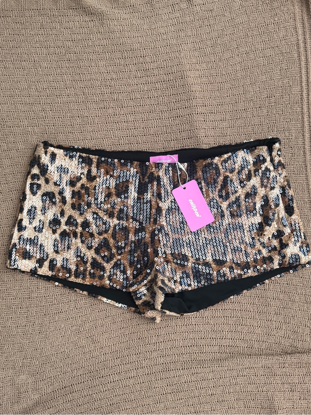 Sequin Leopard Printed Micro Shorts